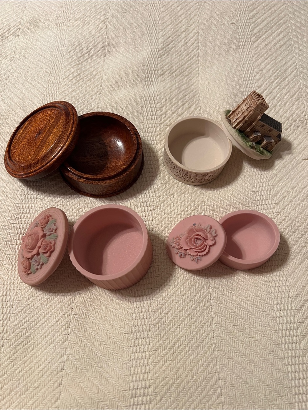 Pink Floral Resin Jewelry Trinket Box Set